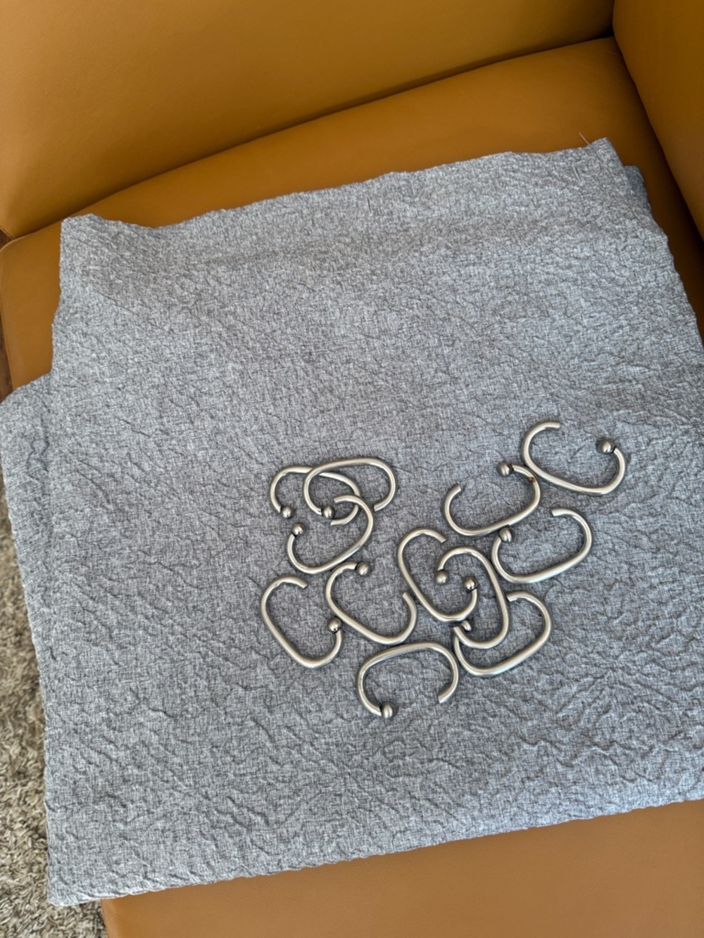 Dkny Light Gray Textured Shower Curtain with Silver Rings